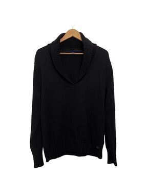 CECIL Men’s Black Shawl Collar Cotton Blend Sweater Size L Minimalist Classic